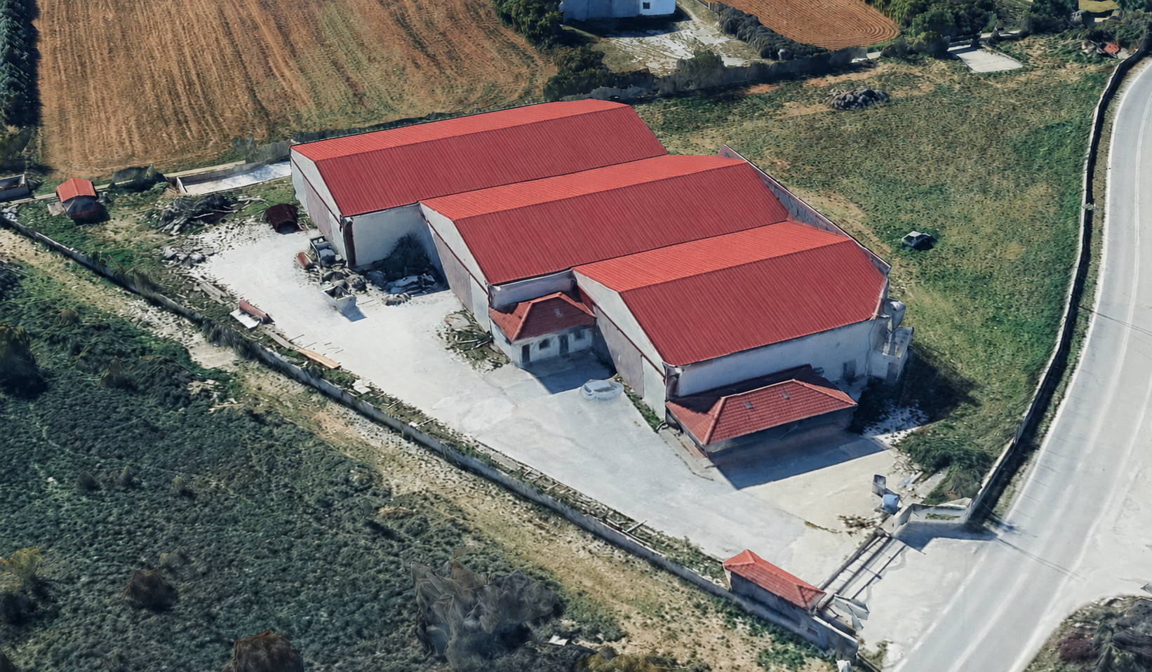 Εναέρια άποψη του εργοστασίου της Αφοί Α. Οικονομίδη